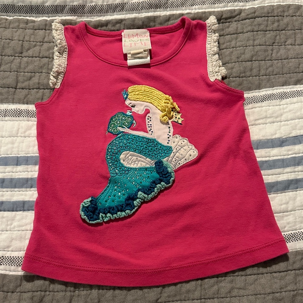 Lemon Loves Lime Pink Tank Top with Mermaid Applique Sz 3